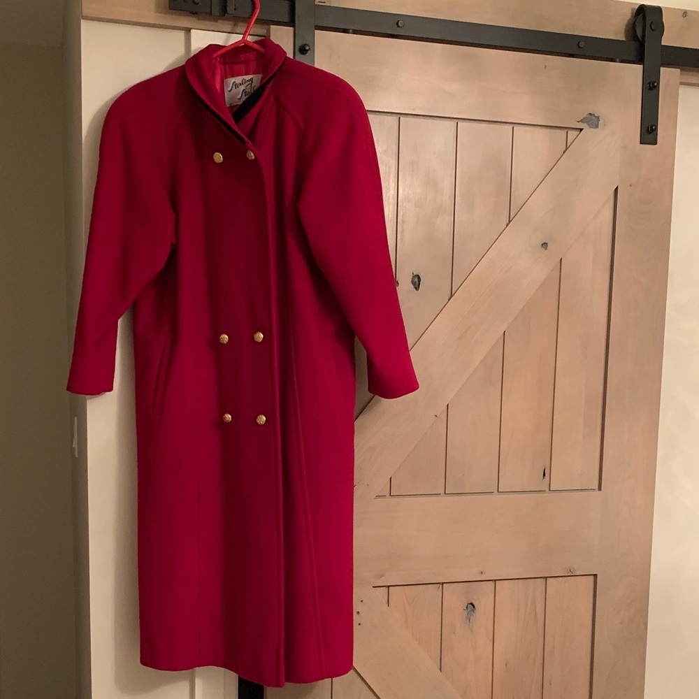 SOLD Vintage Pure Wool Raspberry Red Coat with Gold Buttons